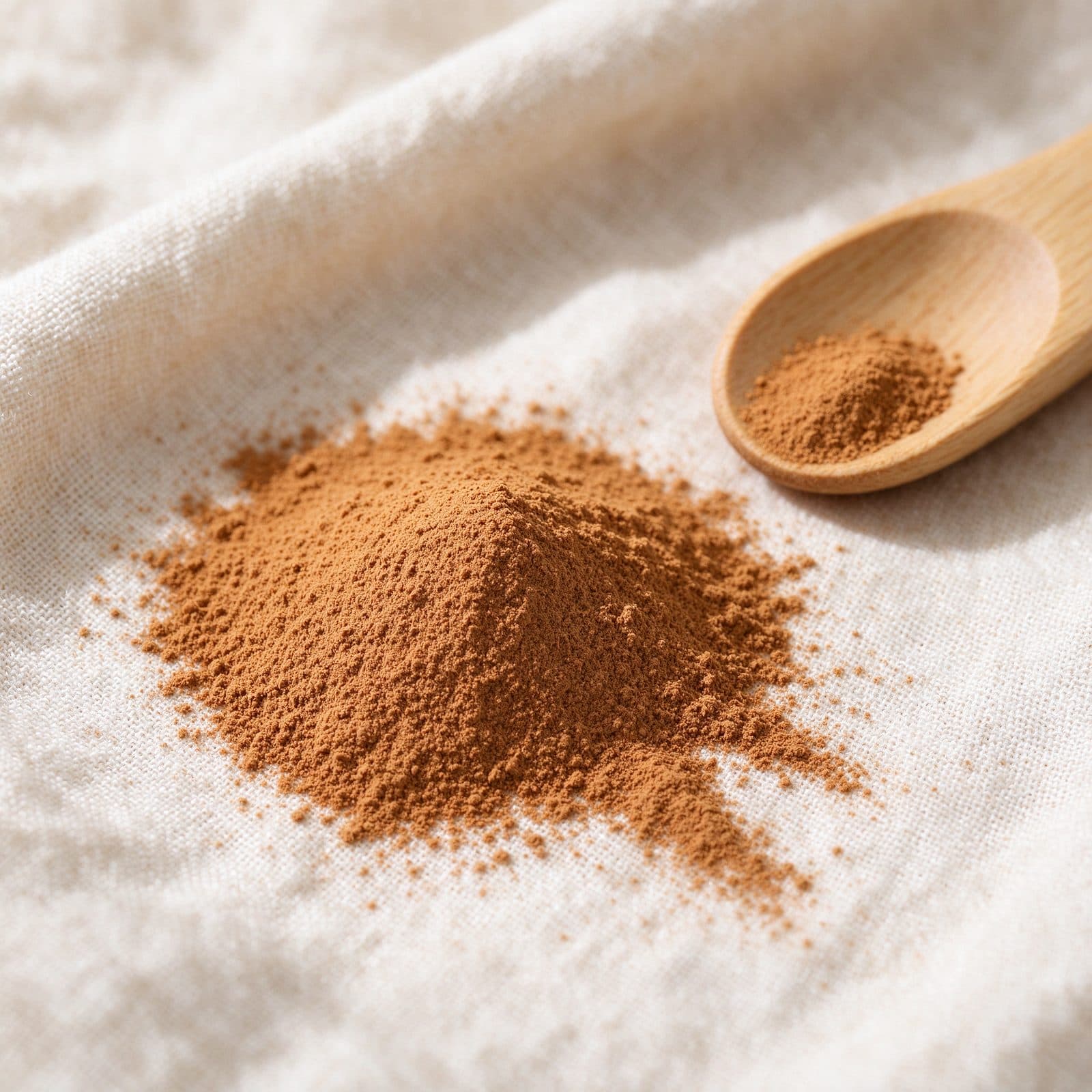 Macro of powder texture on ivory linen
