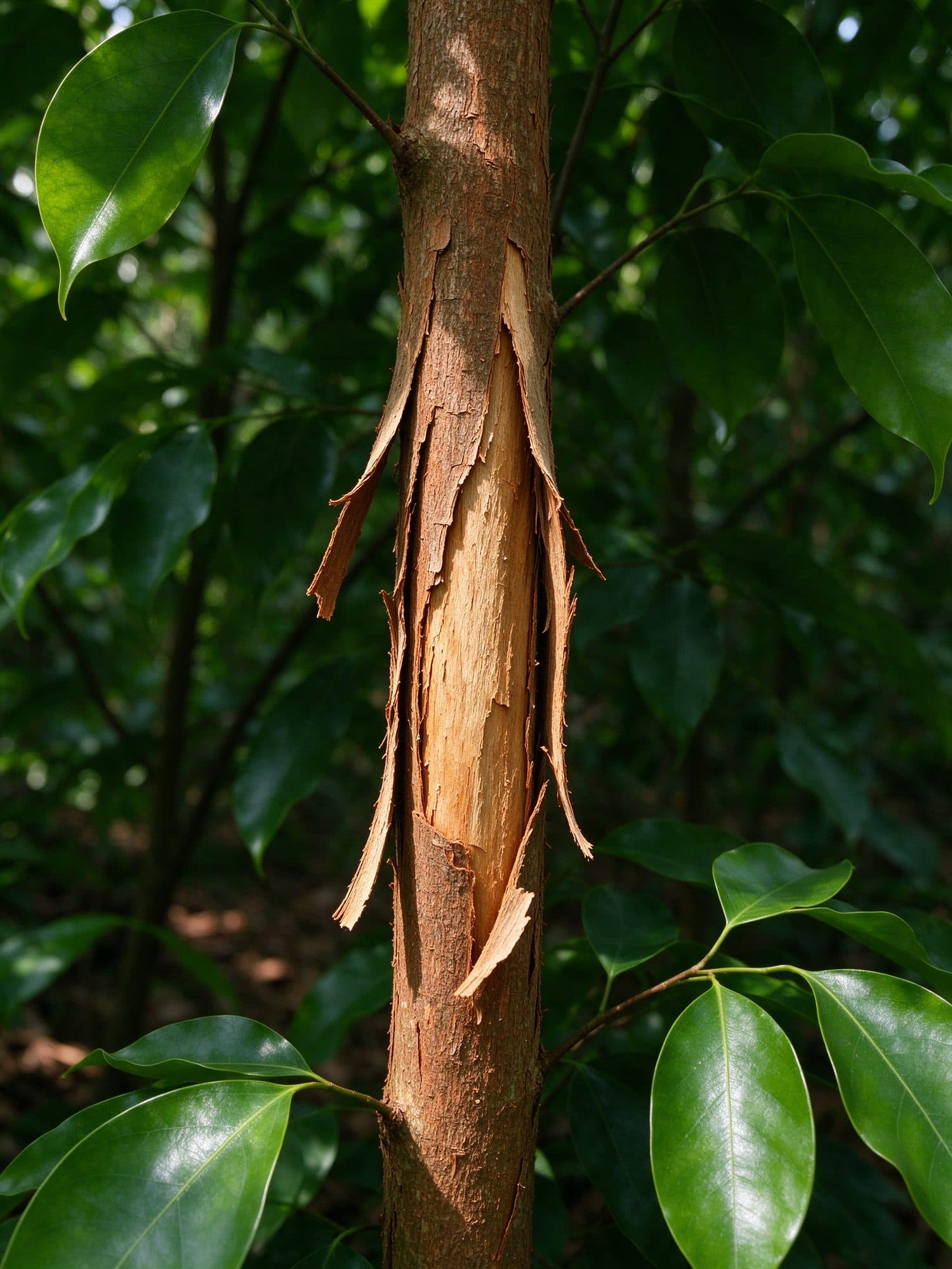 Naturally peeling cinnamon bark